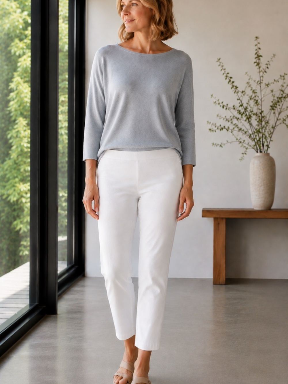 Eileen Fisher Washable Stretch Crepe Minimalist Slim Ankle Pants White S